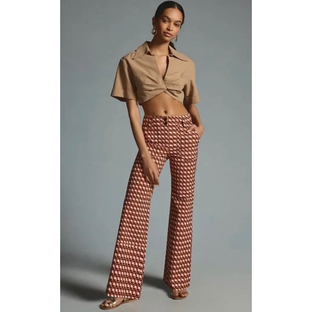 Maeve Naomi High Waisted Flare Pants Geometric Print Magic Fabric Size 2